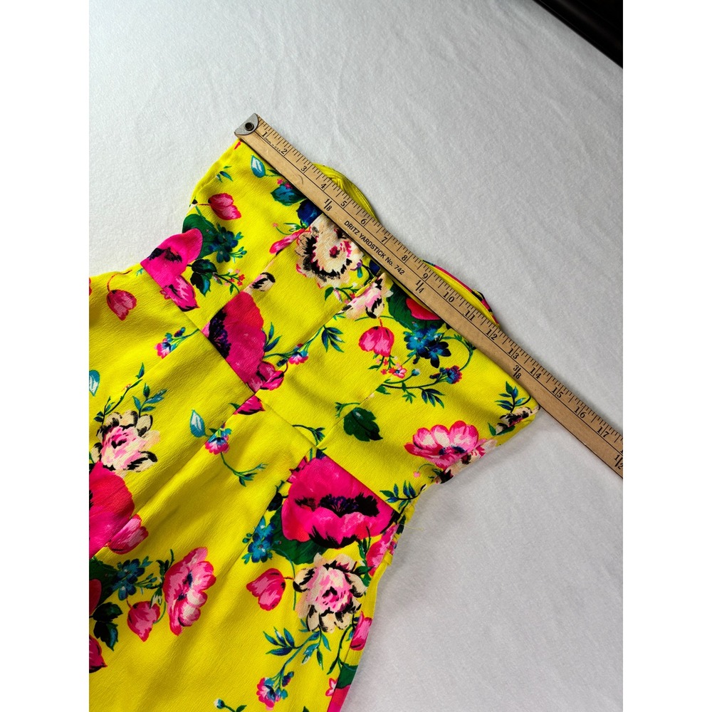 Express Bright Yellow Floral Strapless Romper Sweetheart Neckline Size 2 - Picture 7 of 13